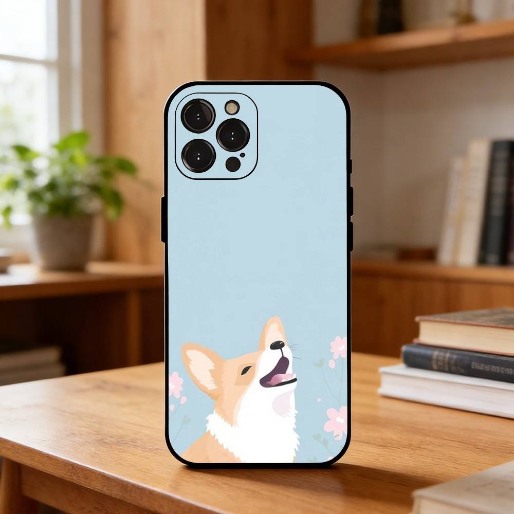 C-Cute Corgi Phone Case For iPhone17 16 15 14 13 12 11 Pro Max Plus,5G Soft Black Case