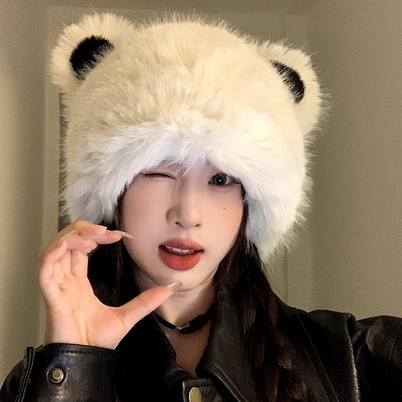Imitation Fox Plush Hat for Women Winter Cute and Sweet Warm Ear Protection Cold Hat New Cat Ear Bear Hat