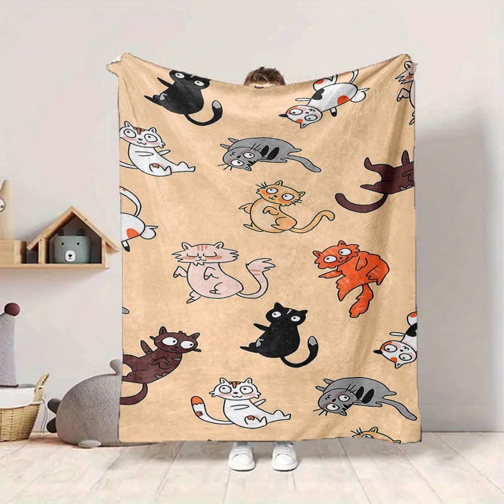 1pc Cats Pattern Blanket, Lightweight Flannel Throw Blanket For Sofa, Bed, Travel, Camping, Living Room, Office133