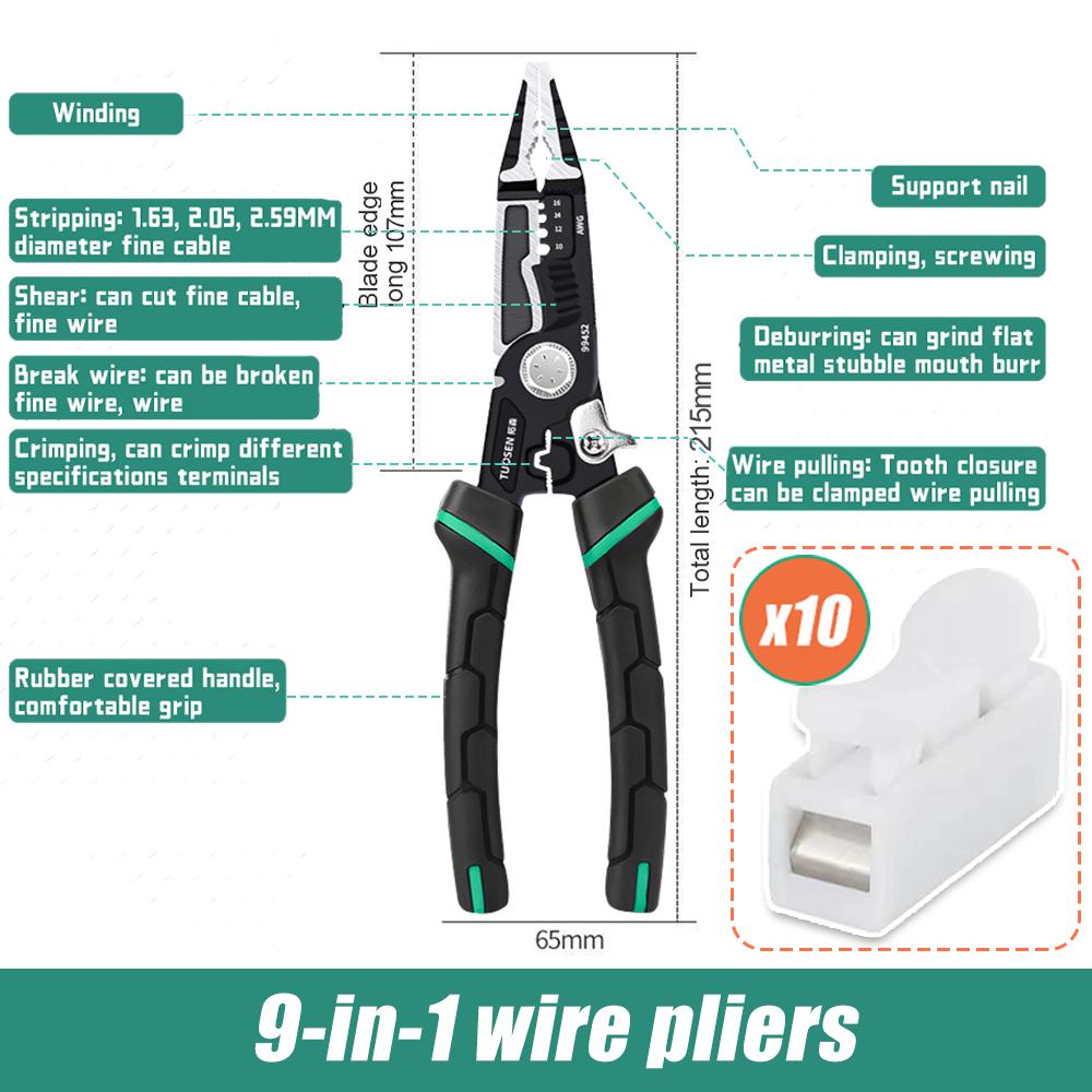 10 In 1 Wire Strippers Pliers Cable Cutter For Electrician Household Network Free Ch-1 Connector Wire Cable And Heat Shrink Tube