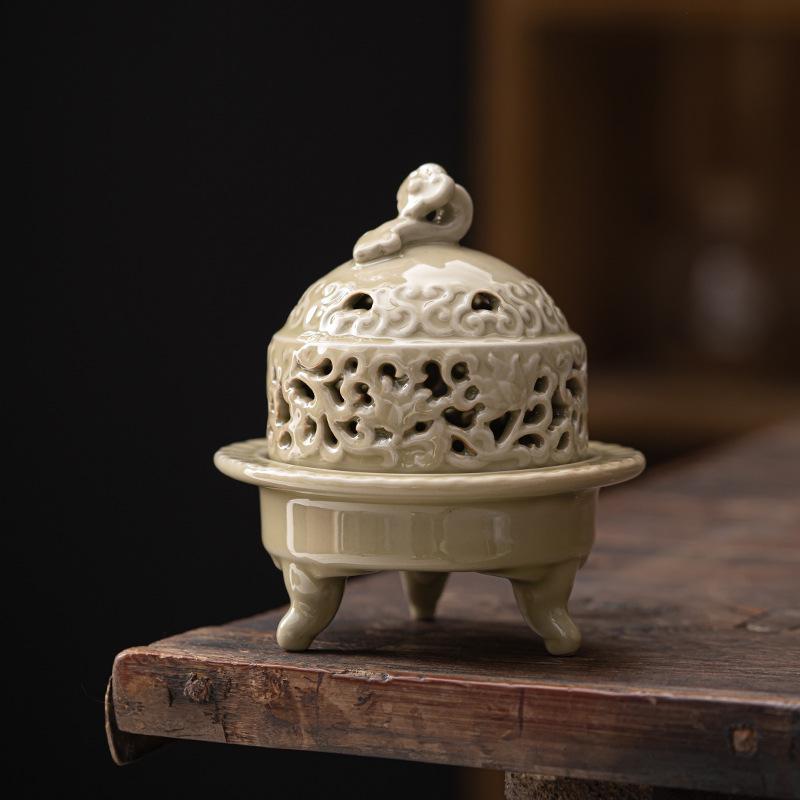 Celadon Dreibeiniger Teller Räuchergefäß Kreativer Aromatherapieofen Teetisch Keramikdekoration Adlerholz Sandelholz Ofen