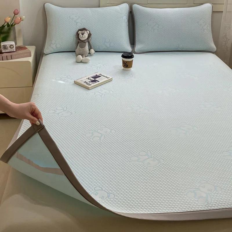 Cooling Summer Bed Mat Set with Pillowcases Ice Bean Breathable Mattress Protector Pad Skin Friendly Cool Sleeping Mat Cool Down Coolness Bed Mat Cold