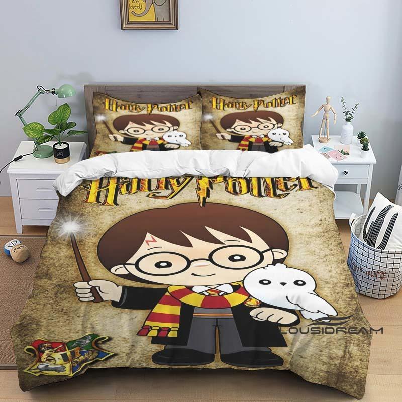 3D-Printed "Chibi-Style" Harry Potter Bedding Set (Duvet Cover & Pillowcases)—Perfect for Decorating Boys' and Girls' Bedrooms.1