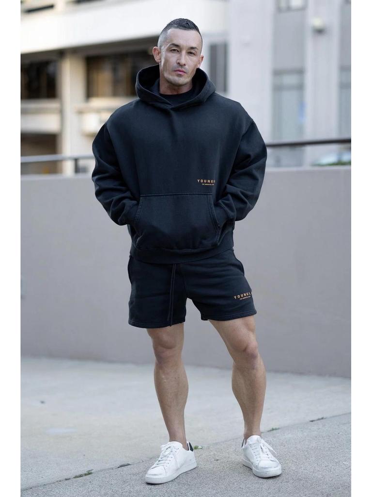 YOUNGLA Men's Oversized Pullover Hoodie Double-Layer Printed Fitness Jacket