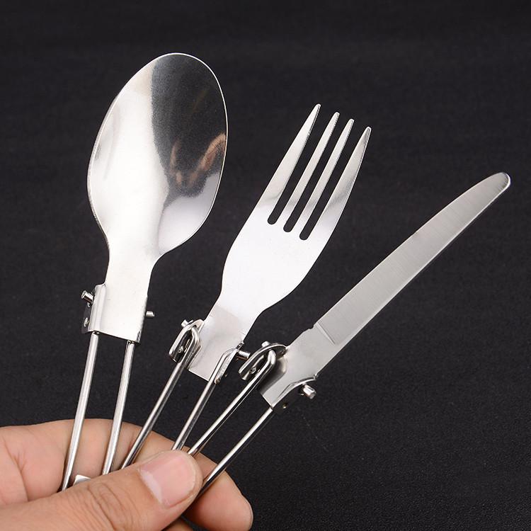 Portable Stainless Steel Folding Cutlery Set - 3-Piece Travel & Camping Utensils