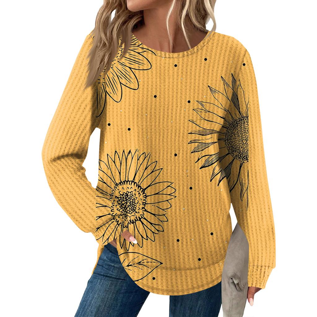Women's Fashion Long Sleeve Floral Loose Long Sleeve Round Neck Casual Top