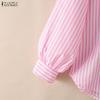 ZANZEA Women Casual Turn Down Collar Long Sleeve Stripe Blouse