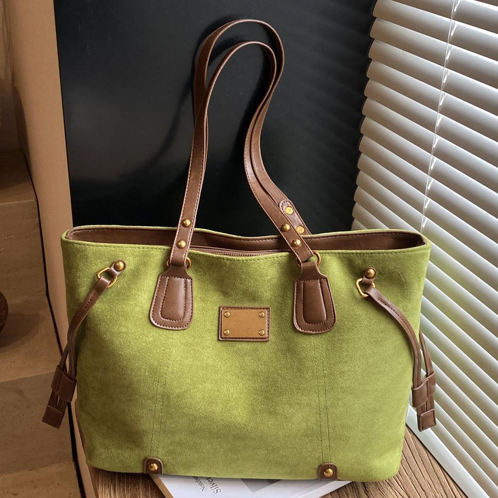 Retro style large-capacity bag women's 2025 new fashion suede tote bag simple shoulder commuter bag