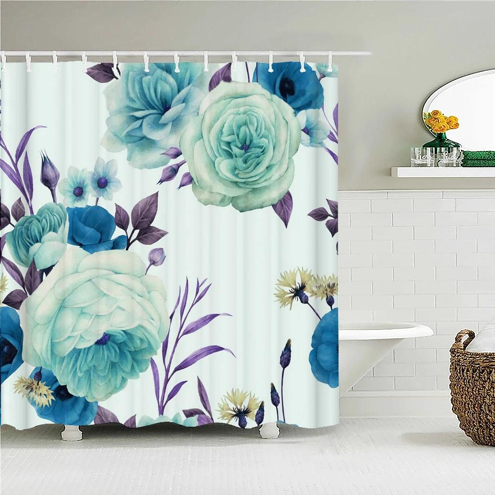 Flower Butterfly Tulip Bath Curtain Waterproof Fabric Shower Curtains Floral Leaf Bathtub Screen for Bathroom Home Decor