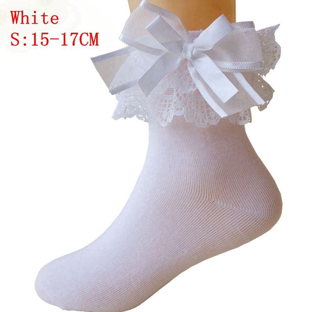Fashion Short Sweet Baby Girls Lace Frilly Ruffle Princess Socks Big Bow Cotton