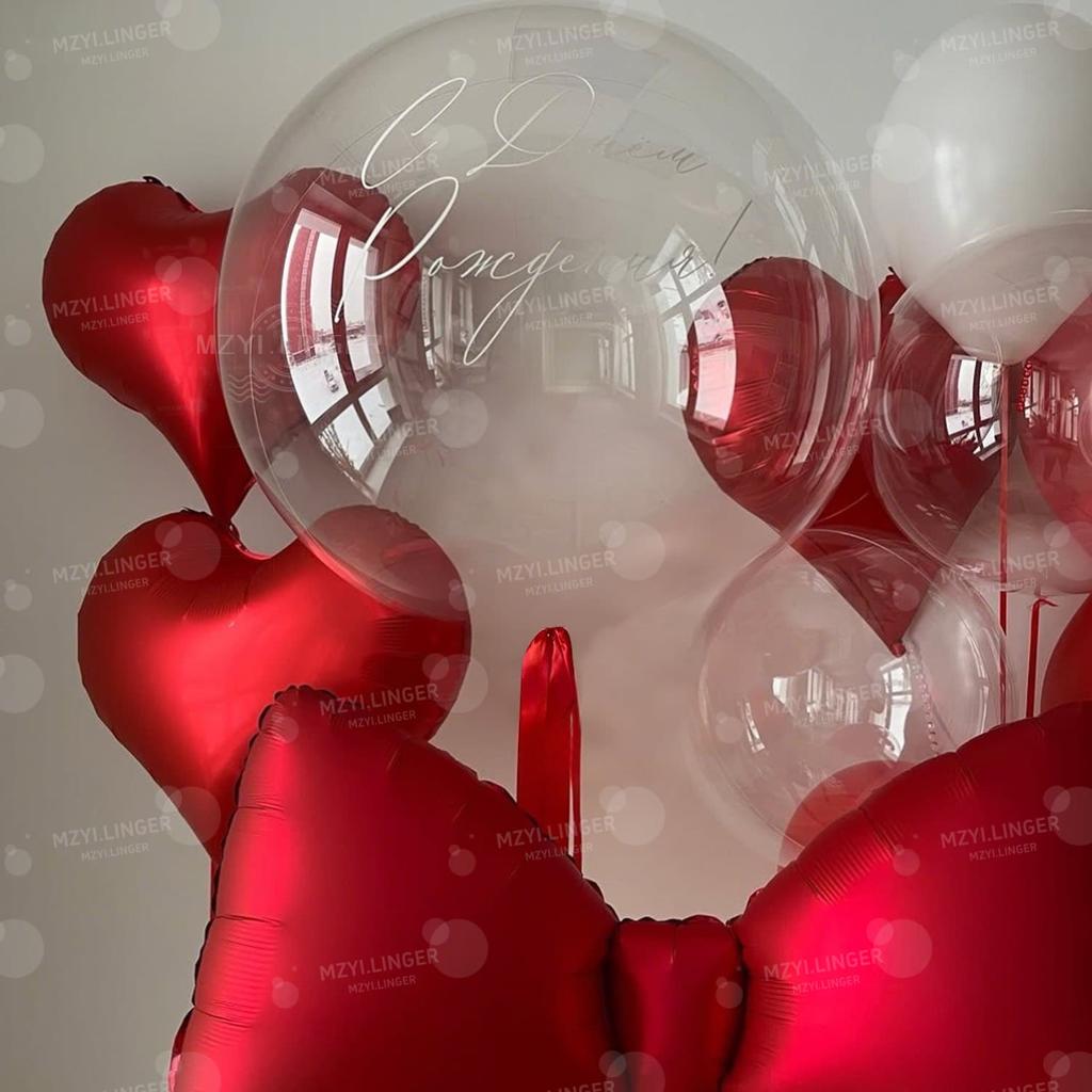 Bow Balloon and Red Heart Balloon Set Transparent Bobo Balloon for Valentine's Day Proposal Wedding Romantic Birthday Decor