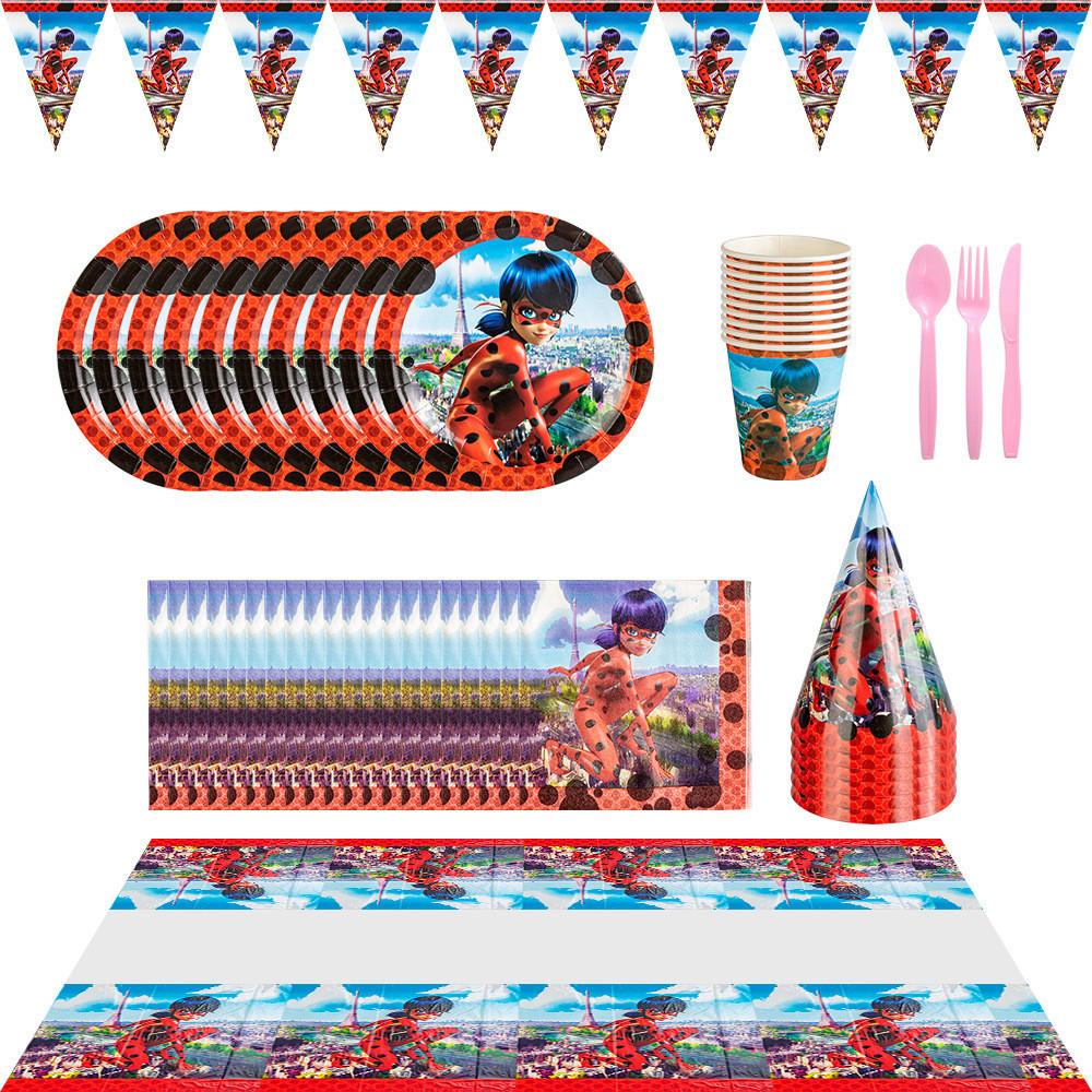 Vibrant Ladybug Girl Themed Party Set For Birthdays Disposable Plates And Cups