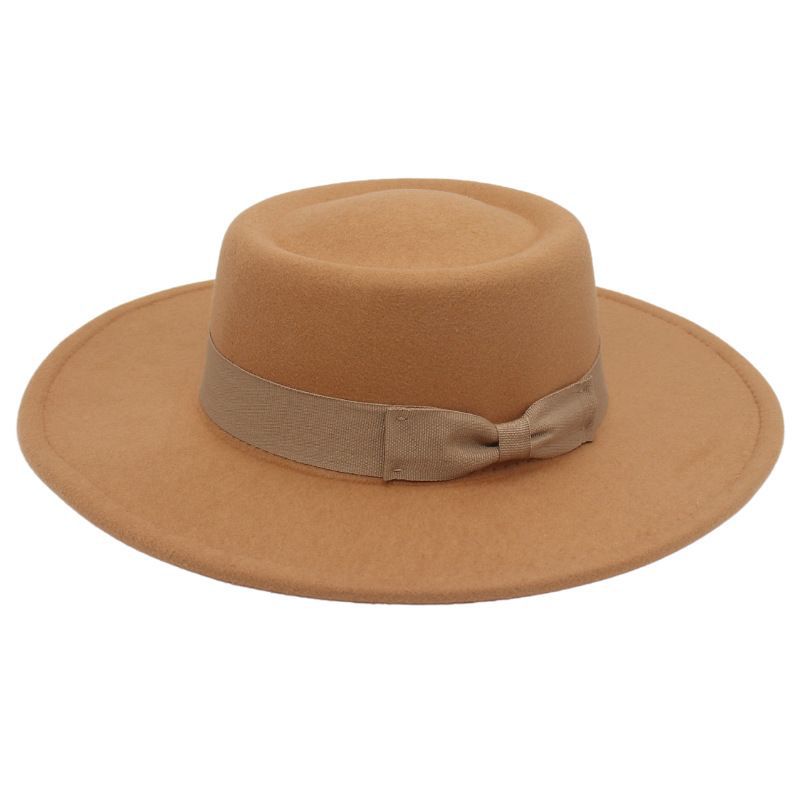 Popular Top Hat Versatile Bow Dome Convex Top Big Brim Fashion Casual Woolen Felt Hat Top Hat Hat