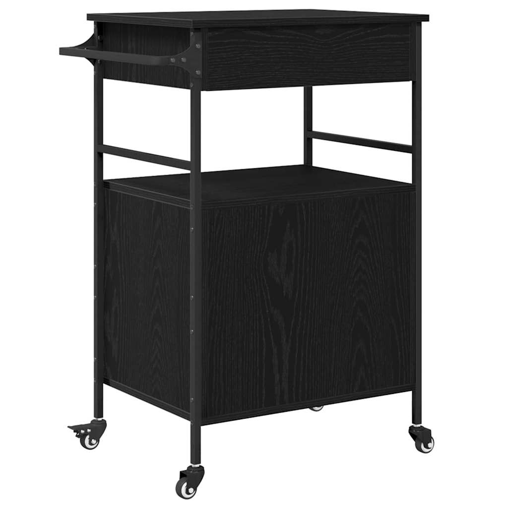 Kitchen Trolley Black Oak Effect 56 X 43 X 89.5 Cm