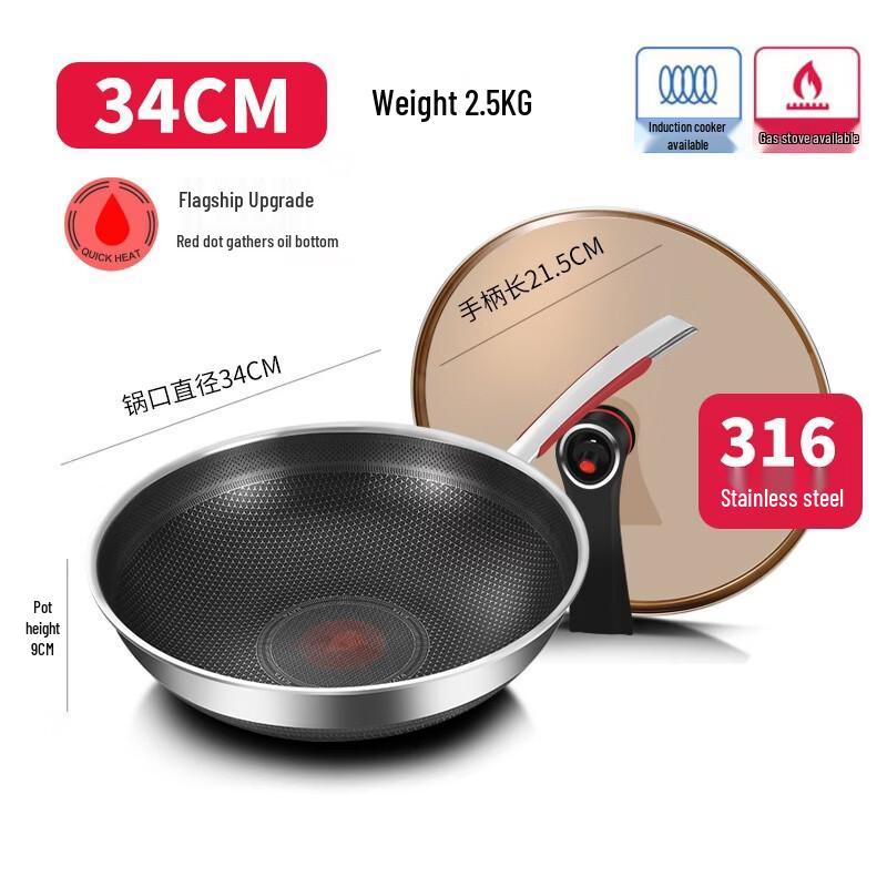 ZhiShi Red Dot 34cm Non-stick Wok with Glass Lid