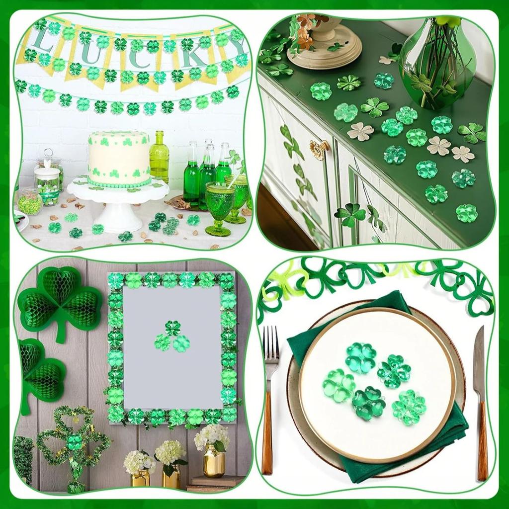 30/50PCS Green Acrylic Lucky Leaf Ornaments St Patricks Day Shamrock Decor Vase Filler Table Scatter