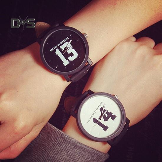 Unisex Couple Lover Number Dial Faux Leather Quartz Matching Wrist Watch