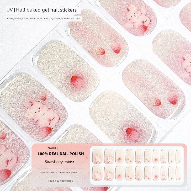 

Расписанная вручную гелевая УФ-наклейка для ногтей второго поколения Strawberry rabbit [20 finger light]]