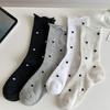 Womens Japanese Vintage Dots Pattern Cotton Middle Tube Calf Socks Hollow Out Breathable Mesh Thin Roll Cuffs Crew Socks