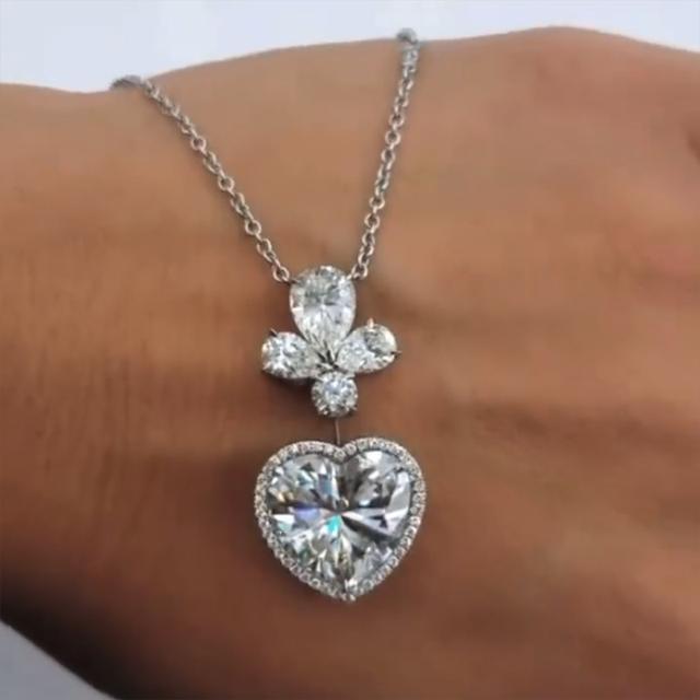 

Новый шикарный кристалл кубического циркония в виде сердца кулон ожерелье для женщин обручальные свадебные аксессуары Высокое качество модные украшения 45cm