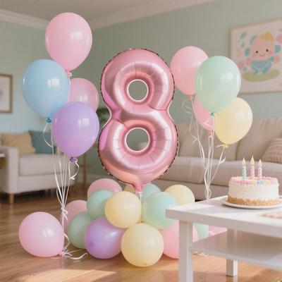 40inch Pink Number Foil Balloons Set Happy Birthday Party Decorations Kids Girl 1-9 Year Old Macaron Colored Balloon