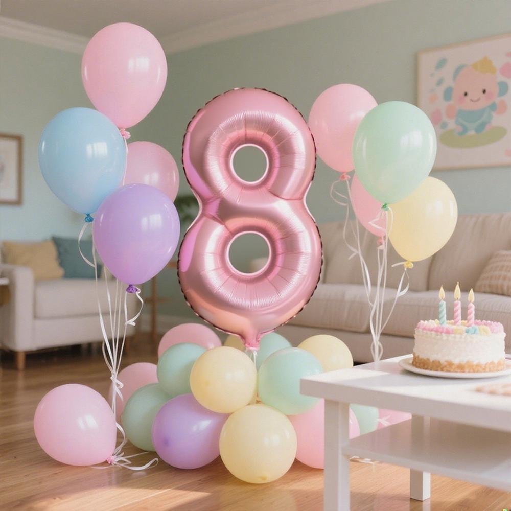 40inch Pink Number Foil Balloons Set Happy Birthday Party Decorations Kids Girl 1-9 Year Old Macaron Colored Balloon