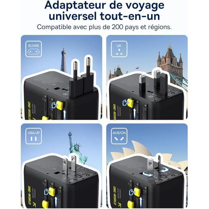 Baseus 70W Universal Plug Adapter with Retractable Cable, Travel Charger 2AC+2USB-A+1USB-C
