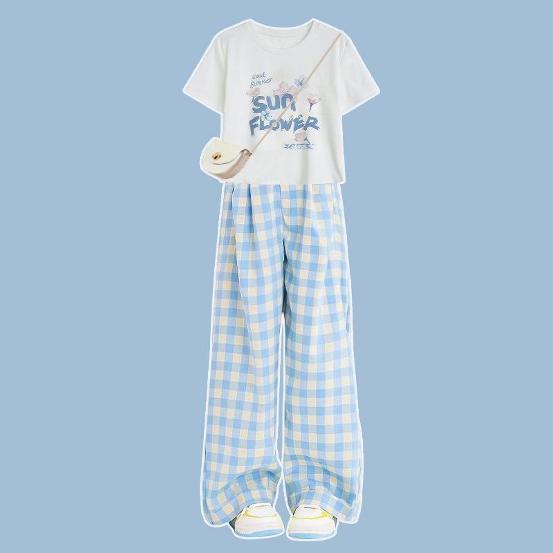 Pantalon à Carreaux Pour Filles Nouveau Pantalon Décontracté d'Été Coupe Ample Vêtements Pour Enfants Style Décontracté Ensemble de Pantalons Larges