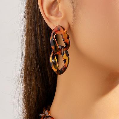 Accessoires Übertriebene Acryl Leopardenmuster Stecker Ohrringe Halskette Set Hip Hop Persönlichkeit Leopardenmuster Halskette Ohrringe Cover