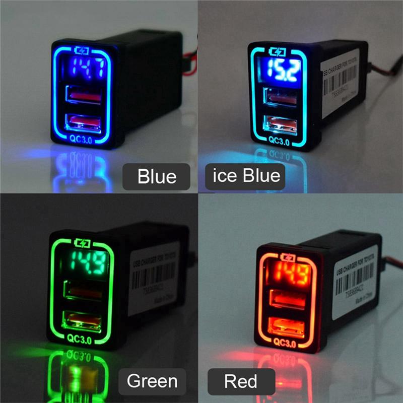 QC3.0 Car USB Port Fast Charger For TOYOTA Camry Land Cruiser 200 RAV4 Corolla Adapter LED Voltmeter
