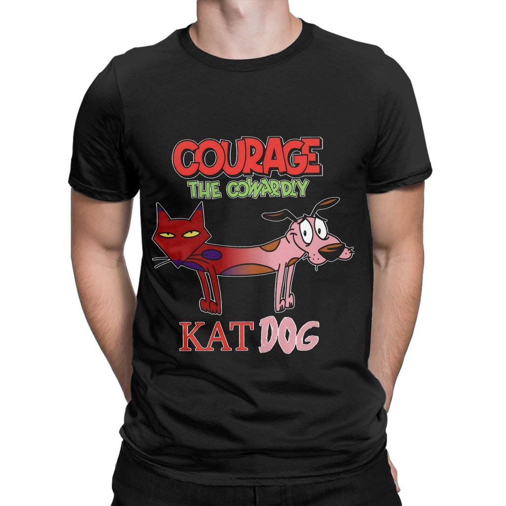 Courage Dog  T Shirts Men's  Pure Cotton Awesome T-Shirts Round Neck  Tee Shirt Short Sleeve Clothing Printed