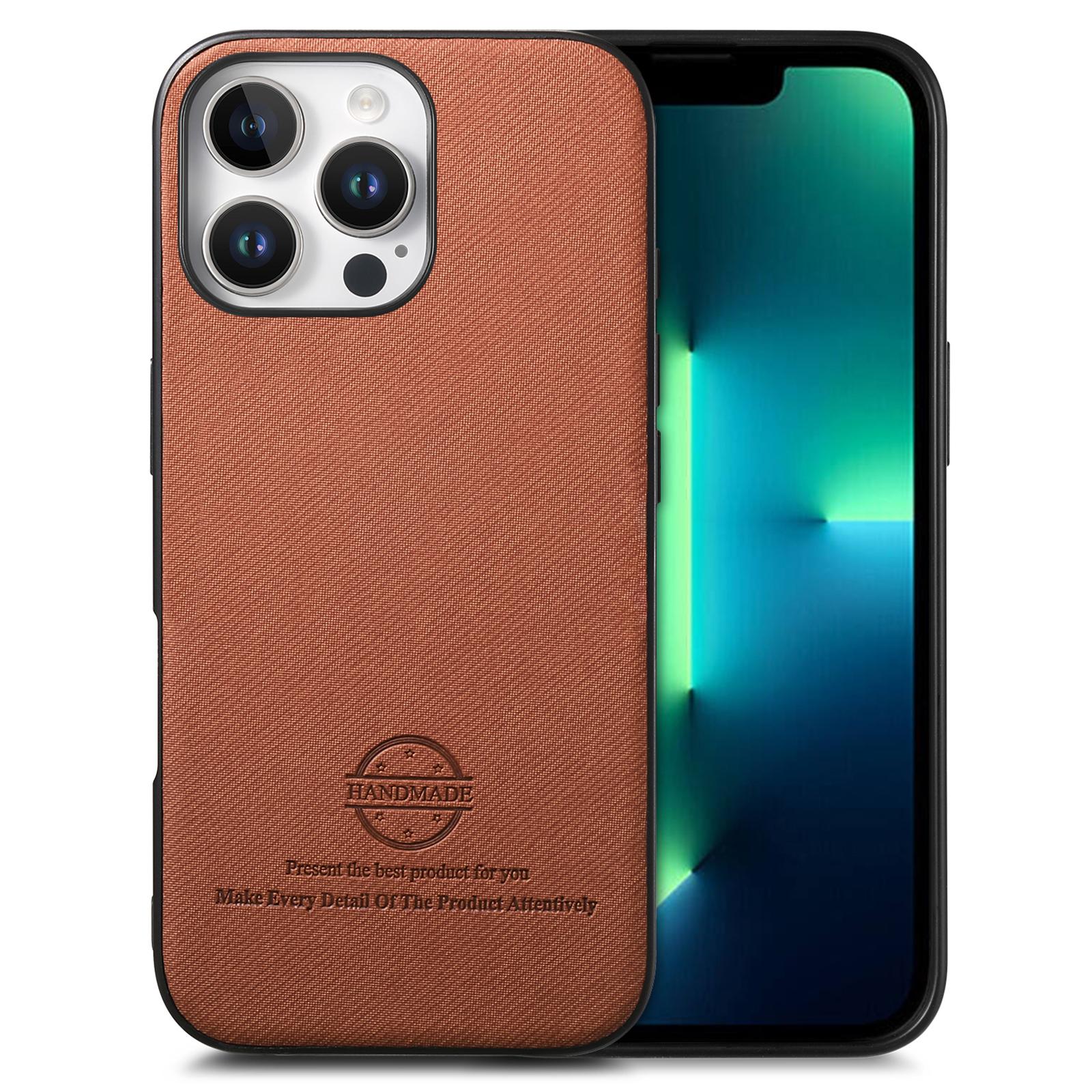 

For iPhone 13 Pro Max Case Cloth Texture Leather+PC+TPU Anti-Drop Phone Cover Brown