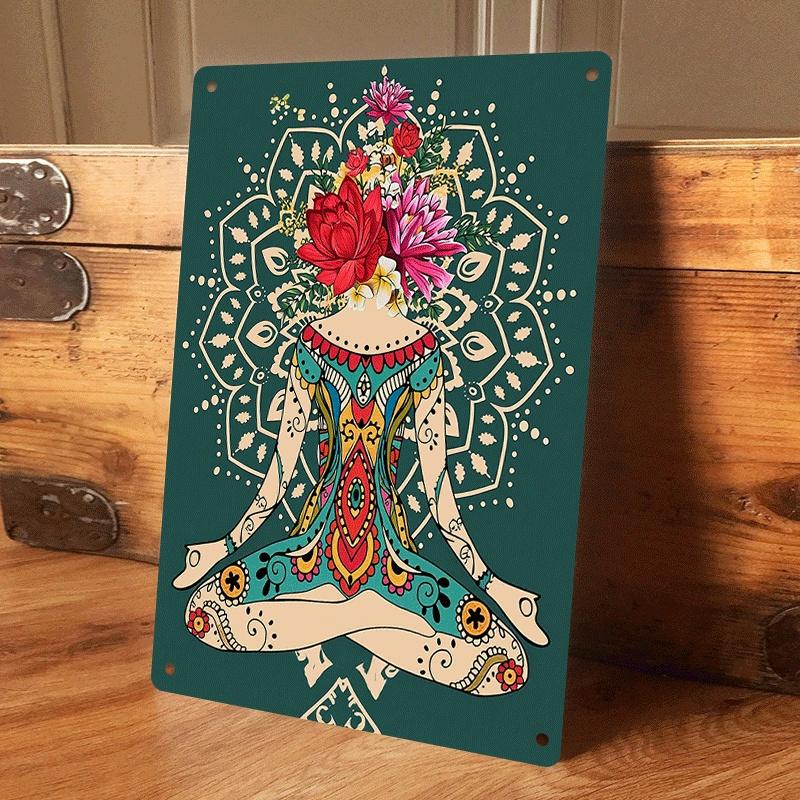 

1 piece of Bohemian-style yoga meditation girl tin painting, living room/entrance wall decoration, Indian mandala flower pattern (as the picture,20x30cm)