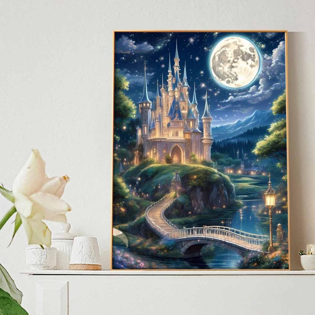 DIY Diamond Painting The Castle on The Mountain Cross Stitch Kit Mosaic Art Diamond Painting Full Circle Diamond Home Decoration