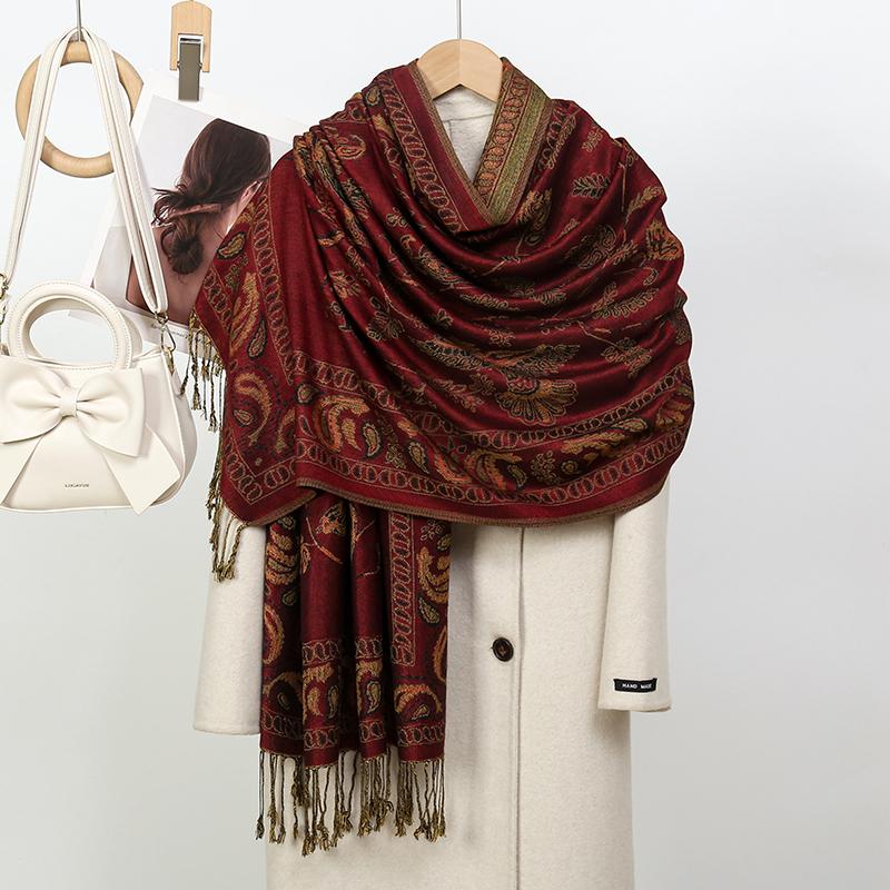 Winter Cashmere Pashmina Women Shawls And Wraps Women Floral Luxury Lady Warm Thick Scarves Blanket