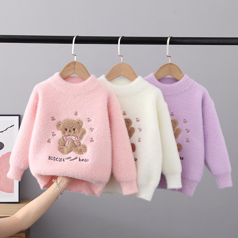 Herbst Winter Kinderpullover Mädchen Rundhals Strickware Nerzdaune Kinder Western Cartoon Langarm