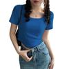 Women's Slim Fit Square Neck Short-Sleeve Tee - Summer Thin, Figure-Flattering, Pure Style, Plain Color Trendy Top