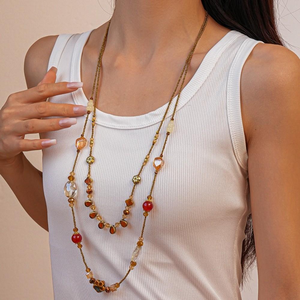 High-end Flower Glass Beaded Necklaces Temperament Sweater Chain For Women