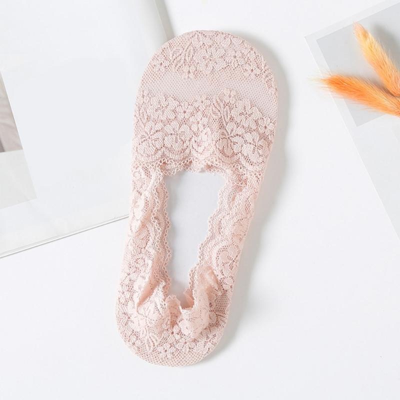 5 Pairs Breathable Ice Silk Invisible Socks For Women Antislip Lace Low Cut Socks Casual Shoes Accessories