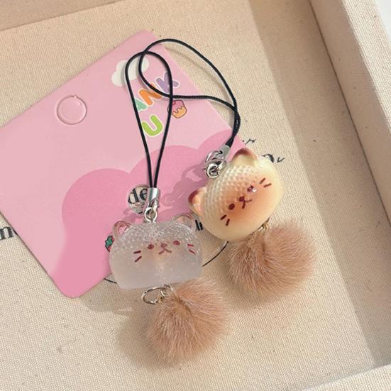 Keychain Pendant Resin Cat Plush Ball Decor Phone Pendant Keys Bags Cell Phones Key Holder Fashion Accessory