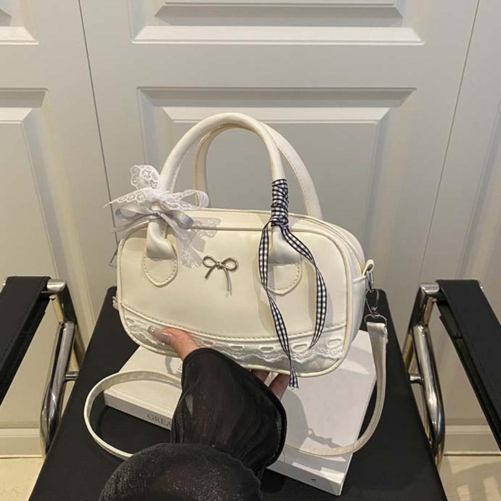 Bow Boston Handbag Lace Ribbon Small Square Bag All-Match Crossbody Bowling Bag  Party