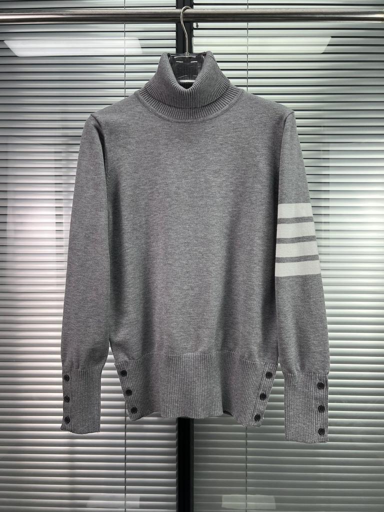 TB Knitted Sweater New Four Bars Striped Men's and Women's High-end Sense Versatile Striped Casual Wool Turtleneck Sweater