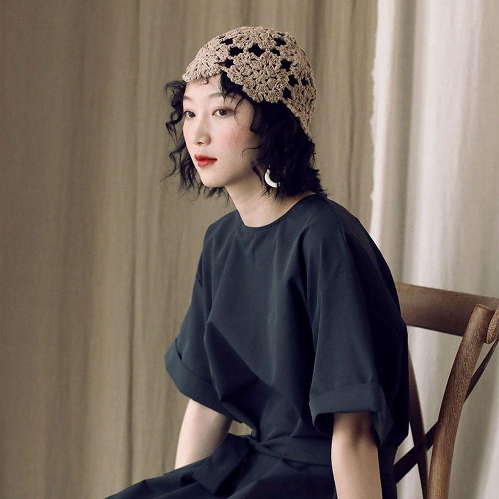 Panama Cap Hollow Flower Knitted Hat Ethnic Style Beanies Vintage Crochet Bucket Hat  Warm