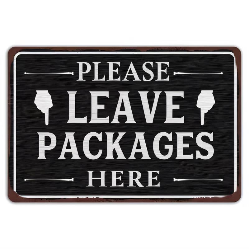 Tin Sign Please Leave Packages Here Rustic Mailbox Door Wall Decor Funny Delivery Notice Metal Plaque Poster for Home Office Sho