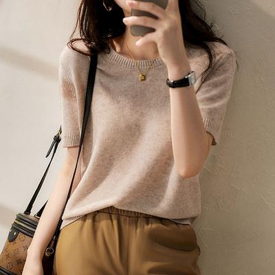 Spring And Summer Candy Short Sleeve T-shirt Women O-neck Slim Office Lady Knitted T Shirt Fashion Base Sweater Tshirts 18854
