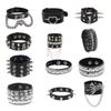 90S  Punk Style Bracelet Personality Pu Leather Three Rows Spikes Square Bracelets Bangle 2024 Party Jewelry Gift