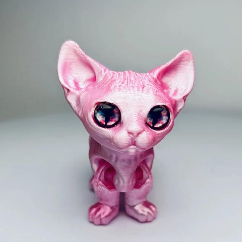 3D Printed Siamese Cat Movable Joint Fidget Toy Stress Relief Decompression Desktop Ornament Kid Figure Toy for Adults Kids Gift