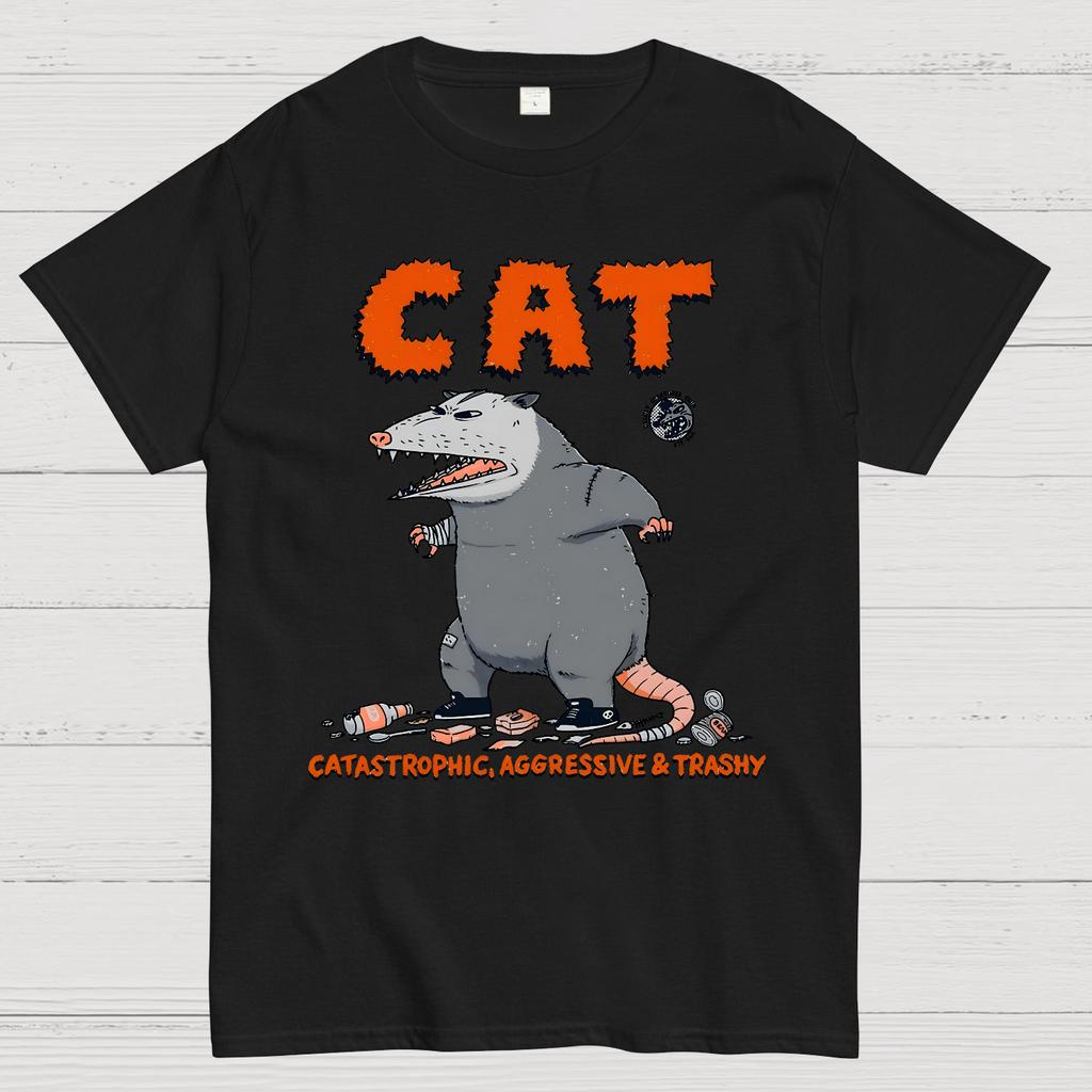 Cat Catastrophic Aggressive Trashy Cotton Summer Casual Cool Loose T-Shirt