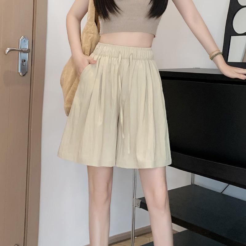 Ice Silk Shorts Women's Summer Loose Slim Casual Texture of Five Quarter Pants High Waist Draped Wide Leg Pants