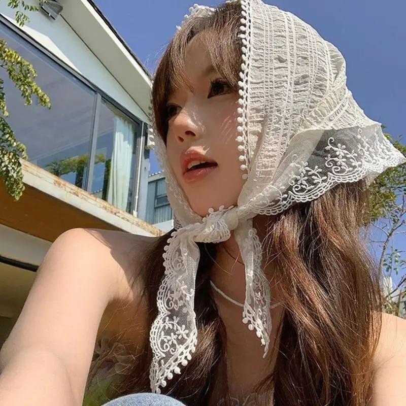 Spring Lace Triangle Hair Scarf Scarf  Headscarf Elegant Headwear for Girl Y2K Jewelry 2024 INS Bandana Women Head Coverings
